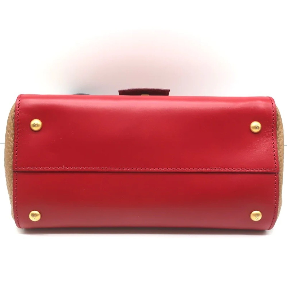 Fendi Silvana Top Handle Bag Red & Brown Leather Small Crossbody - Picture 7 of 12